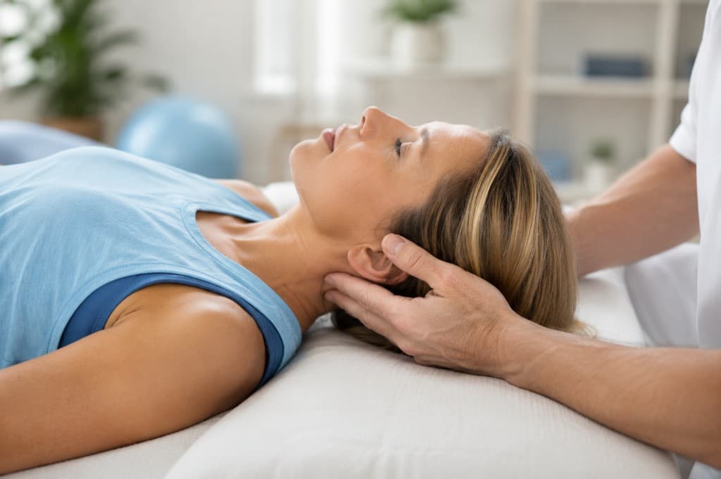 Therapist providing hands-on vestibular therapy for balance and dizziness relief