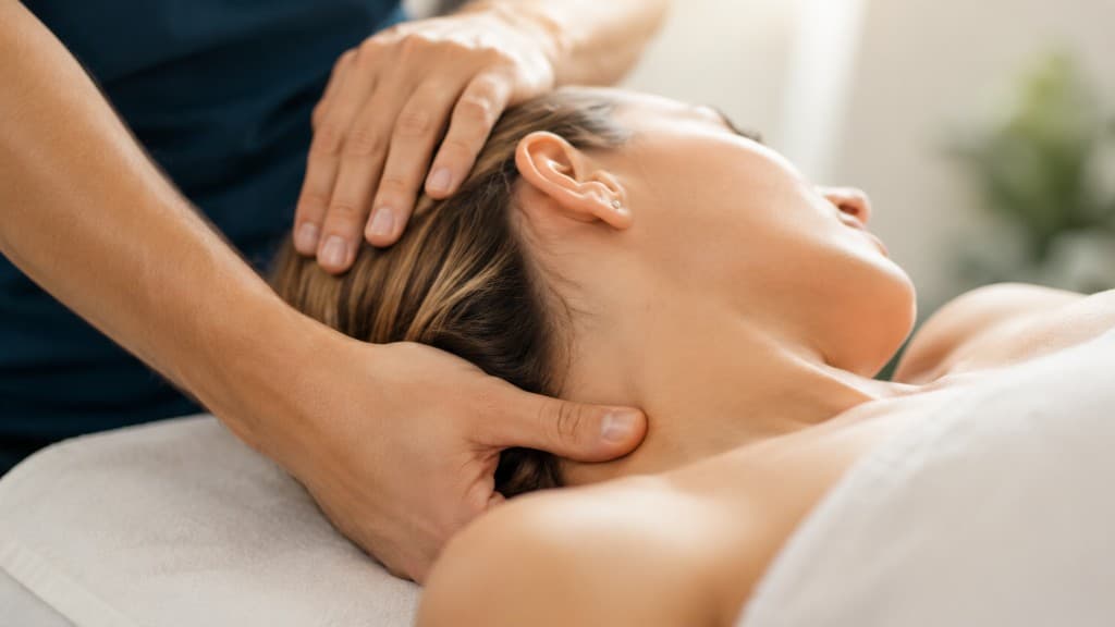 Therapist performing manual canalith repositioning for BPPV